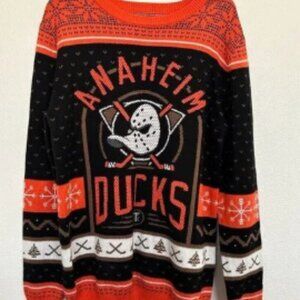 Trust & Tradition Anaheim Ducks Christmas Sweater Orange Black Men's Size Medium